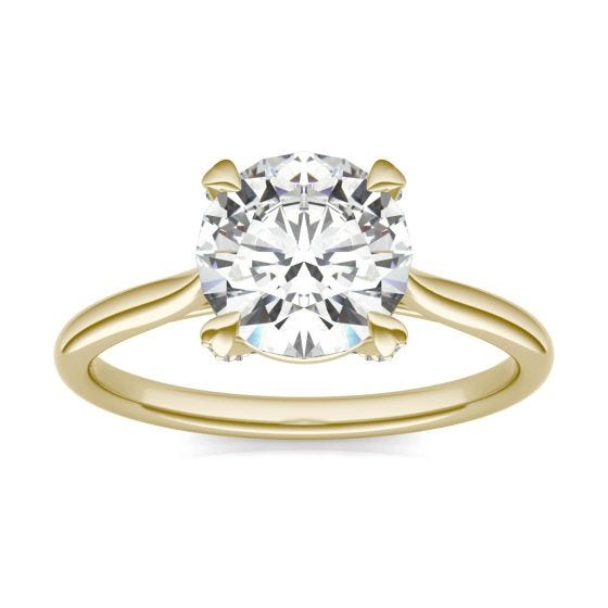 2.06 CTW DEW Round Forever One Moissanite Solitaire with Gallery Accents Engagement Ring 14K Yellow Gold