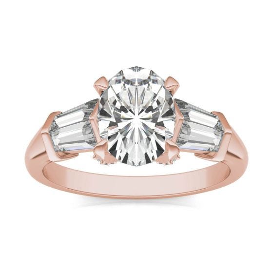 2.98 CTW DEW Oval Forever One Moissanite Baguette Accented Engagement Ring 14K Rose Gold