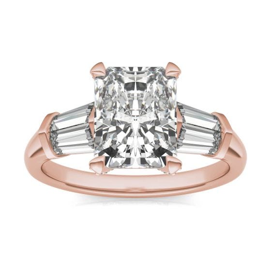 3.61 CTW DEW Radiant Forever One Moissanite Baguette Accented Engagement Ring 14K Rose Gold