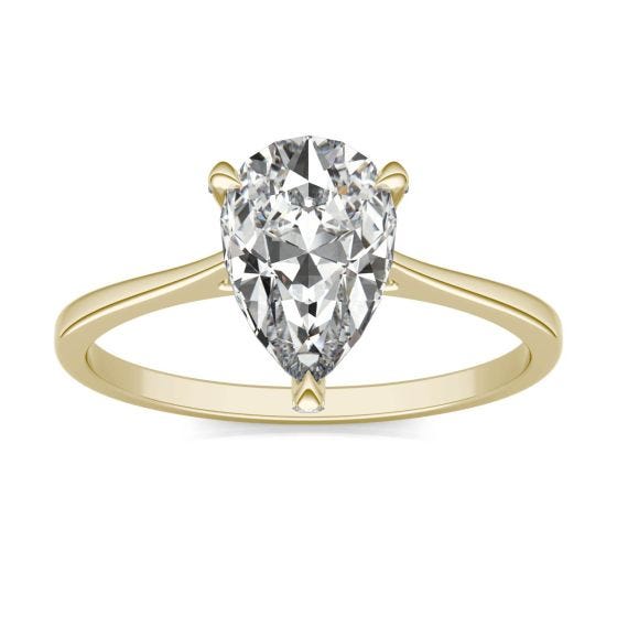1.60 CTW DEW Pear Forever One Moissanite Ring 14K Yellow Gold