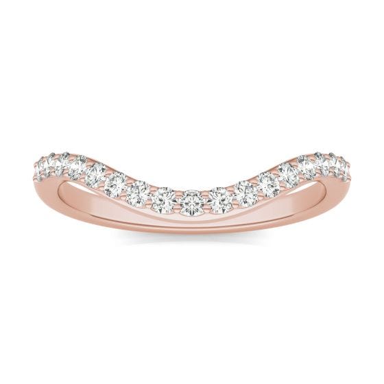 0.30 CTW DEW Round Forever One Moissanite Signature Curved Wedding Band Ring 14K Rose Gold