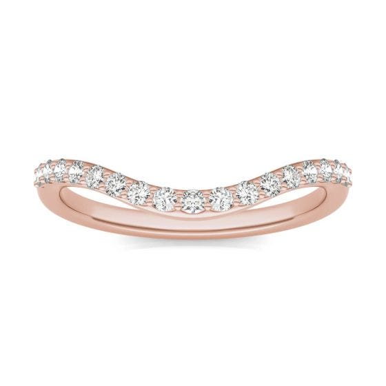 0.25 CTW DEW Round Forever One Moissanite Signature Curved Wedding Band Ring 14K Rose Gold