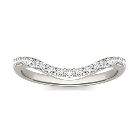 0.25 CTW DEW Round Forever One Moissanite Signature Curved Matching Band Ring 14K White Gold