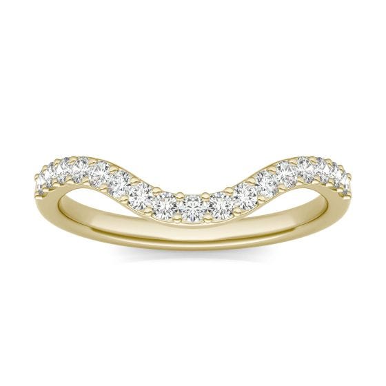 0.30 CTW DEW Round Forever One Moissanite Signature Curved Matching Band Ring 14K Yellow Gold