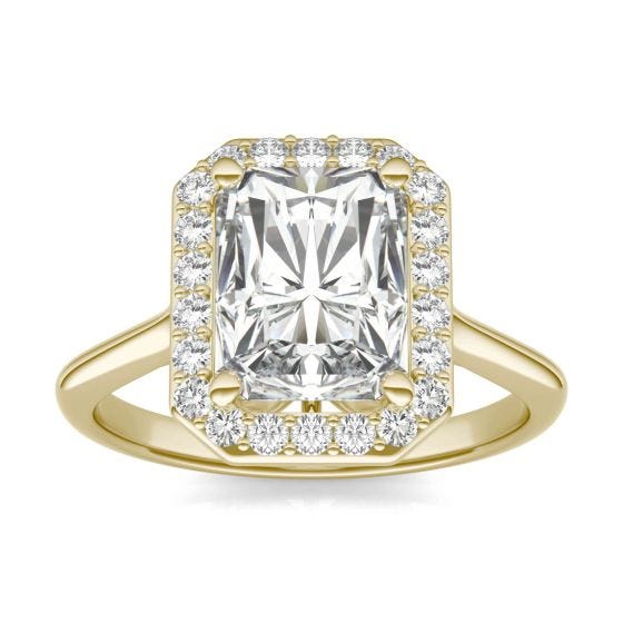 3.05 CTW DEW Radiant Forever One Moissanite Signature Halo Engagement Ring 14K Yellow Gold