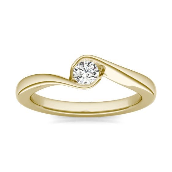 1/5 CTW Round Caydia Lab Grown Diamond Swirl Solitaire Promise Ring 14K Yellow Gold