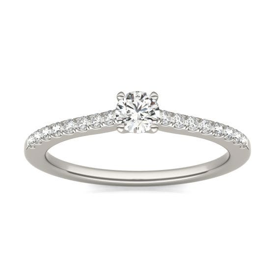 1/3 CTW Round Caydia Lab Grown Diamond Classic Solitaire with Side Accents Promise Ring 14K White Gold