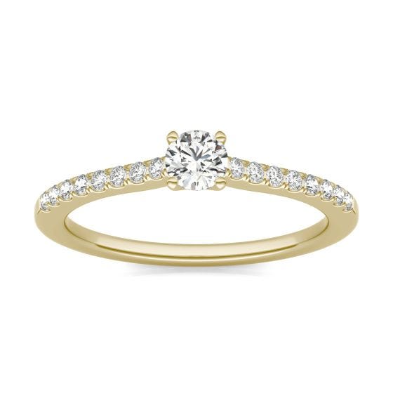 1/3 CTW Round Caydia Lab Grown Diamond Classic Solitaire with Side Accents Promise Ring 14K Yellow Gold