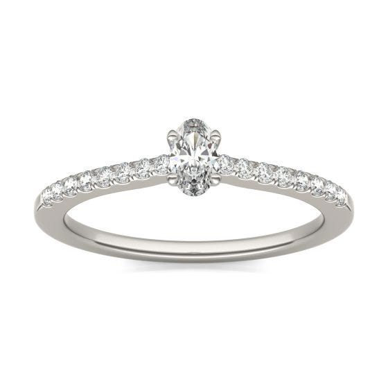 3/8 CTW Oval Caydia Lab Grown Diamond Classic Solitaire with Side Accents Promise Ring 14K White Gold