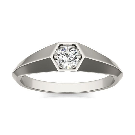 1/4 CTW Round Caydia Lab Grown Diamond Geometric Solitaire Promise Ring 14K White Gold