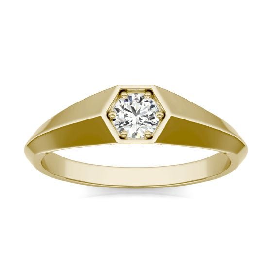 1/4 CTW Round Caydia Lab Grown Diamond Geometric Solitaire Promise Ring 14K Yellow Gold