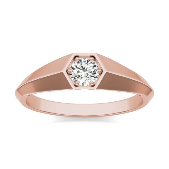 1/4 CTW Round Caydia Lab Grown Diamond Geometric Solitaire Promise Ring 14K Rose Gold
