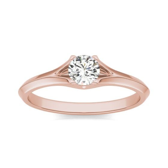 1/3 CTW Round Caydia Lab Grown Diamond Split Shank Solitaire Promise Ring 14K Rose Gold