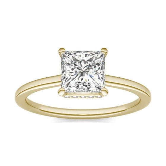 1 1/15 CTW Square Caydia Lab Grown Diamond Hidden Halo Solitaire Engagement Ring 14K Yellow Gold