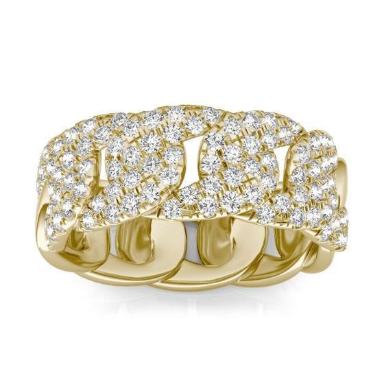 1 1/3 CTW Round Caydia Lab Grown Diamond Pave Chain Link Ring 14K Yellow Gold