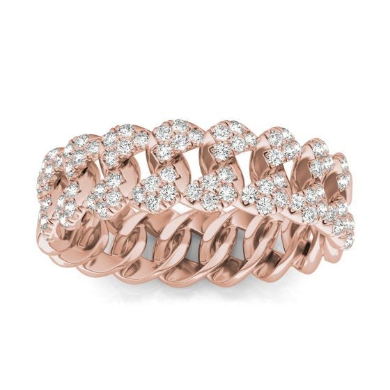 1/2 CTW Round Caydia Lab Grown Diamond Pave Chain Link Ring 14K Rose Gold