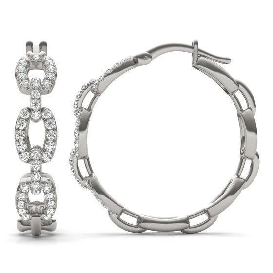 2/3 CTW Round Caydia Lab Grown Diamond Oval Chain Link Hoop Earrings 14K White Gold