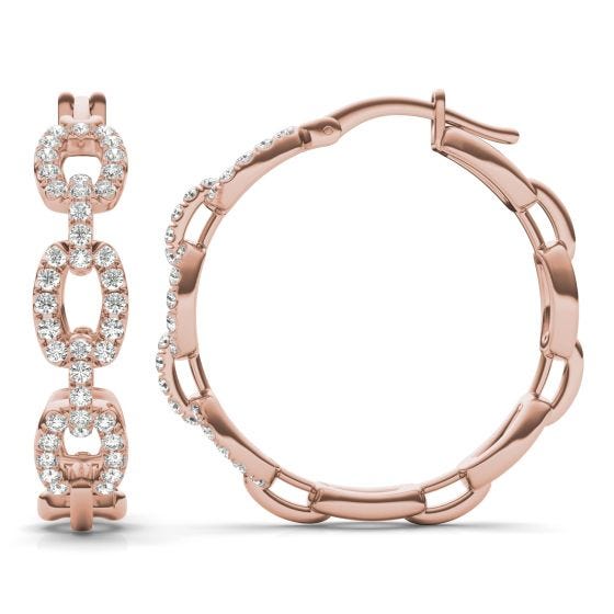 2/3 CTW Round Caydia Lab Grown Diamond Oval Chain Link Hoop Earrings 14K Rose Gold