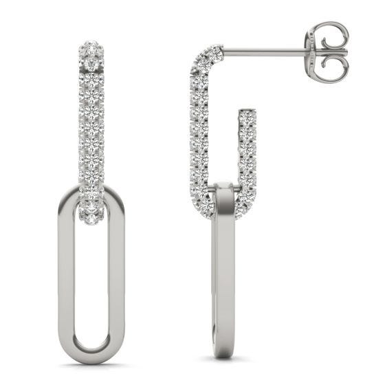5/8 CTW Round Caydia Lab Grown Diamond Accented Chain Link Drop Earrings 14K White Gold