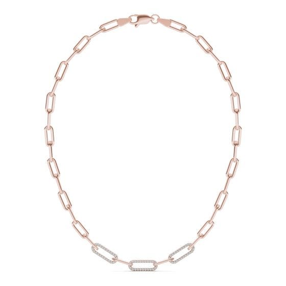 1 1/6 CTW Round Caydia Lab Grown Diamond 18in Alternating Chain Link Necklace 14K Rose Gold