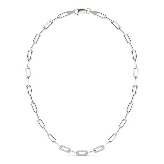 7/8 CTW Round Caydia Lab Grown Diamond 36in Alternating Chain Link Necklace 14K White Gold