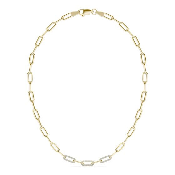 7/8 CTW Round Caydia Lab Grown Diamond 36in Alternating Chain Link Necklace 14K Yellow Gold