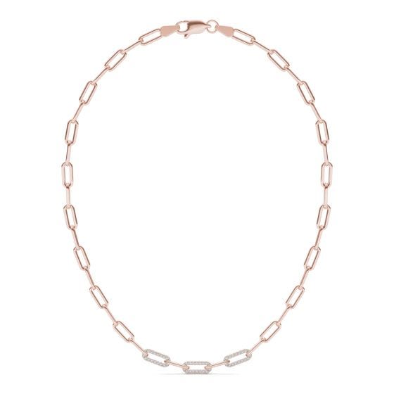 7/8 CTW Round Caydia Lab Grown Diamond 36in Alternating Chain Link Necklace 14K Rose Gold