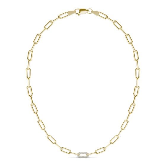 1/4 CTW Round Caydia Lab Grown Diamond 18in Pave Chain Link Necklace 14K Yellow Gold