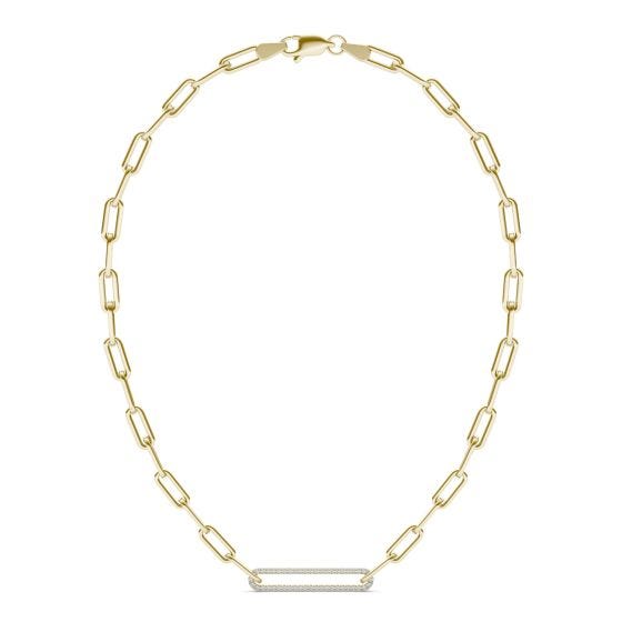 3/4 CTW Round Caydia Lab Grown Diamond 18in Large Pave Chain Link Necklace 14K Yellow Gold