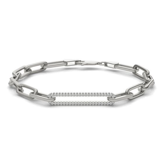 3/4 CTW Round Caydia Lab Grown Diamond Accented Pave Chain Link Bracelet 14K White Gold