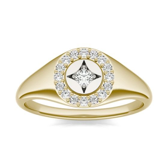1/5 CTW Round Caydia Lab Grown Diamond Signature Halo Signet Ring 14K Two-Tone White & Yellow Gold