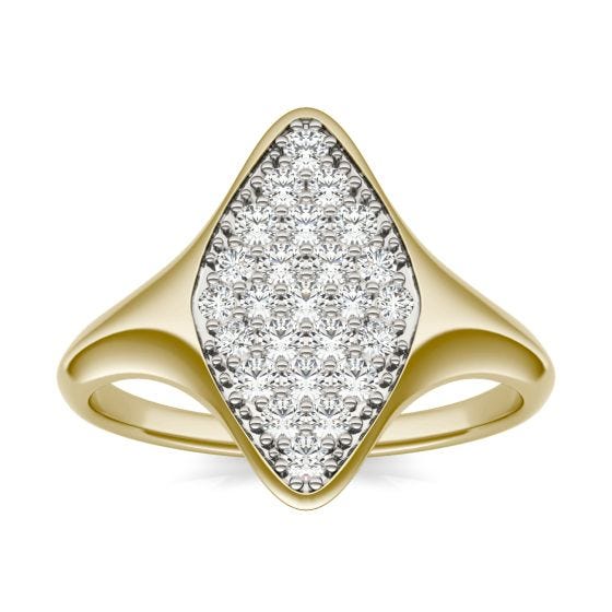 2/5 CTW Round Caydia Lab Grown Diamond Signature Marquise Cluster Signet Ring 14K Yellow Gold