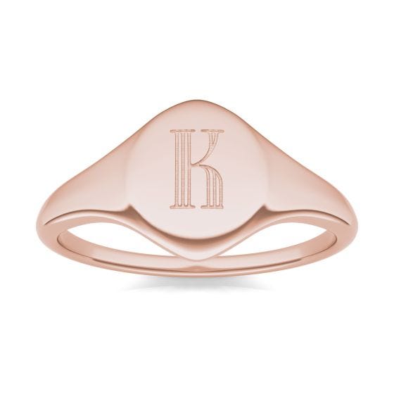 0.01 CTW Round Caydia Lab Grown Diamond Signature Oval Initial Signet Ring 14K Rose Gold