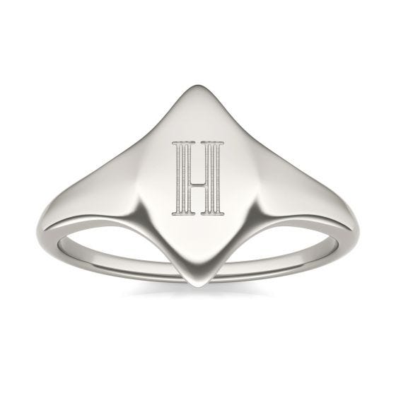 0.01 CTW Round Caydia Lab Grown Diamond Signature Marquise Initial Signet Ring 14K White Gold