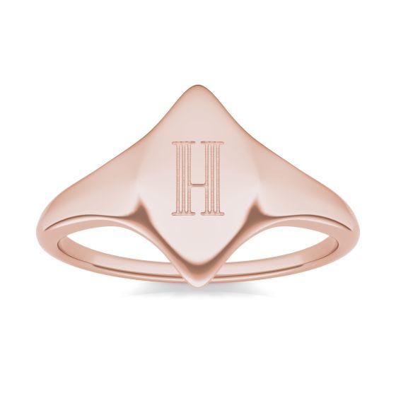 0.01 CTW Round Caydia Lab Grown Diamond Signature Marquise Initial Signet Ring 14K Rose Gold