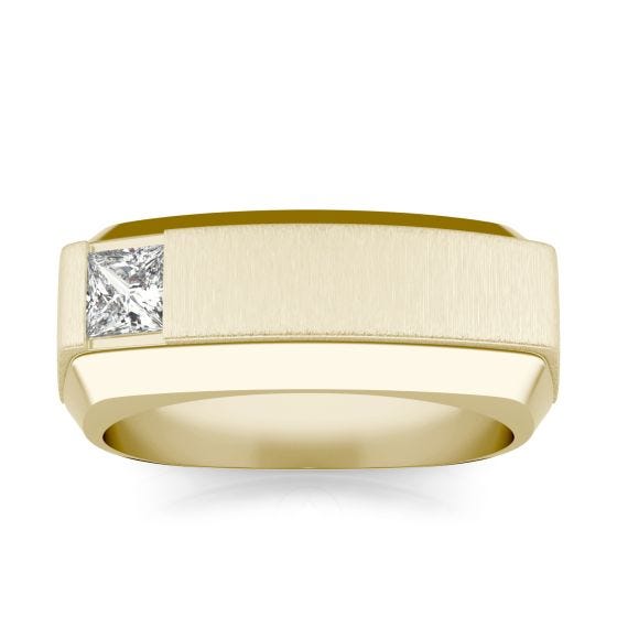 1/4 CTW Square Caydia Lab Grown Diamond Signature Asymmetrial Solitaire Mens Ring 14K Yellow Gold