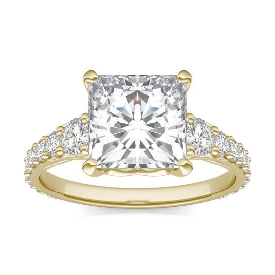 3.44 CTW DEW Square Forever One Moissanite Signature Graduated Side Stone Engagement Ring 14K Yellow Gold