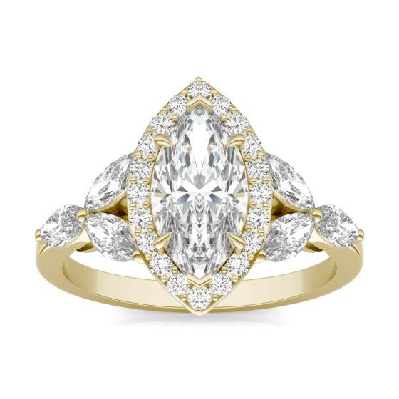 2.39 CTW DEW Marquise Forever One Moissanite Halo with Marquise Accents Engagement Ring 14K Yellow Gold