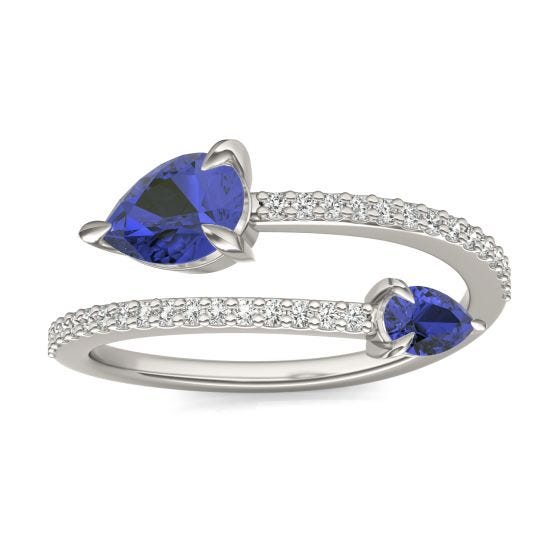 1/5 CTW Round Caydia Lab Grown Diamond Crossover Fashion Ring 14K White Gold featuring Created Sapphire