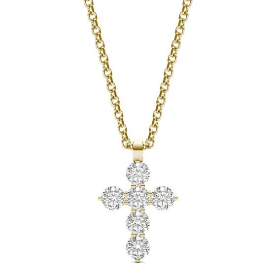 1/2 CTW Round Caydia Lab Grown Diamond Cross Necklace 14K Yellow Gold ...