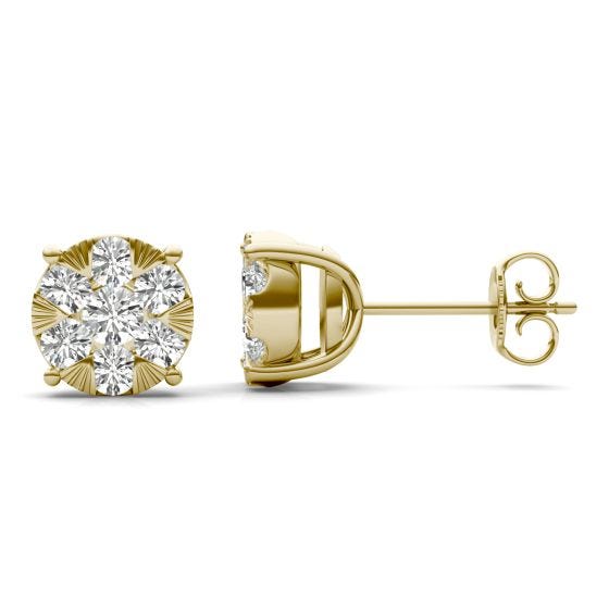 7/8 CTW Round Caydia Lab Grown Diamond Cluster Stud Earrings 14K Yellow Gold