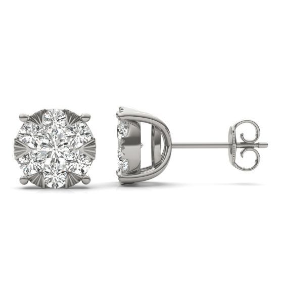 1 1/2 CTW Round Caydia Lab Grown Diamond Cluster Stud Earrings 14K White Gold