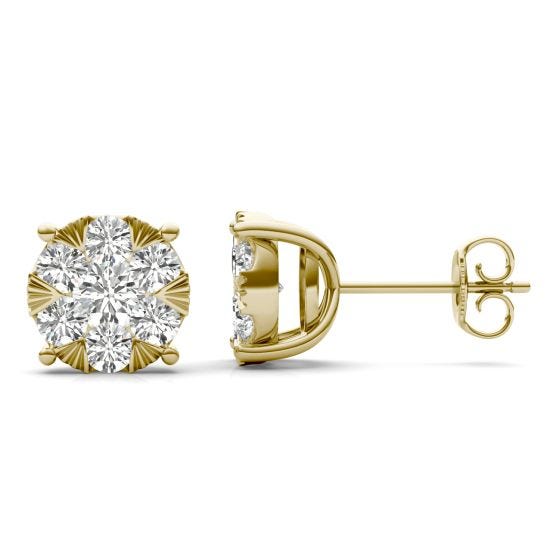 1 1/2 CTW Round Caydia Lab Grown Diamond Cluster Stud Earrings 14K Yellow Gold