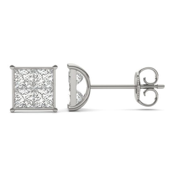 1 CTW Square Caydia Lab Grown Diamond Cluster Stud Earrings 14K White Gold