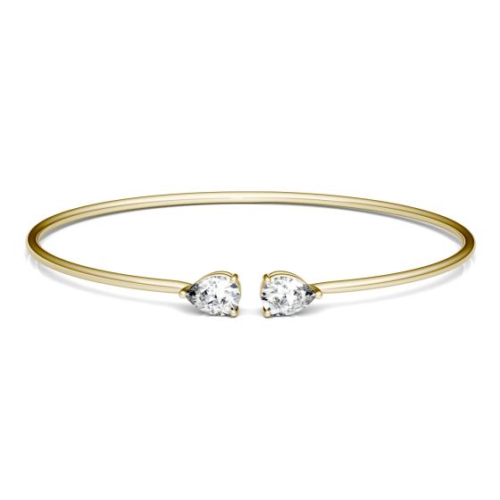 Forever One 1.54CTW Pear Near-colorless Moissanite Open Cuff Bangle Bracelet in 14K Yellow Gold