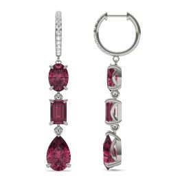1/5 CTW Round Caydia Lab Grown Diamond Huggie Three Stone Drop Earrings 14K White Gold featuring Created Ruby