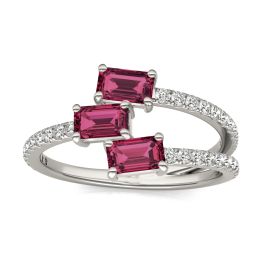 2/5 CTW Round Caydia Lab Grown Diamond Three Stone Fashion Ring 14K White Gold featuring Created Ruby