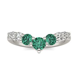 3/8 CTW Round Caydia Lab Grown Diamond Curved Graduated Fashion Ring 14K White Gold featuring Created Emerald