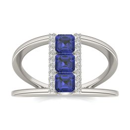 1/5 CTW Round Caydia Lab Grown Diamond Geometric Fashion Ring 14K White Gold featuring Created Sapphire