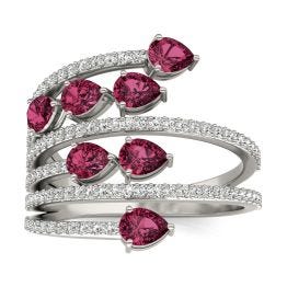 1/2 CTW Round Caydia Lab Grown Diamond Statement Ring 14K White Gold featuring Created Ruby